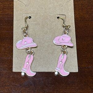 Pink and Gold Cowboy Hat and Boot Earrings